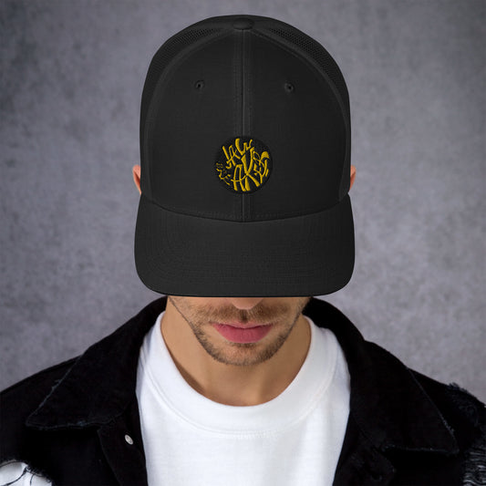 Black and Yellow Embroidered Hat